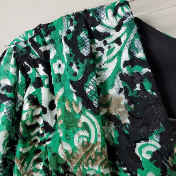 Alice Olivia Green Black Silk Velvet Burnout Mini Dress 2 Career Cocktail Event - Picture 2 of 10